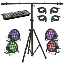 Lighting Stand Set + T BAR + 4 pcs RGBWAP LED pars + DMX controller + 4 pcs DMX Cables 