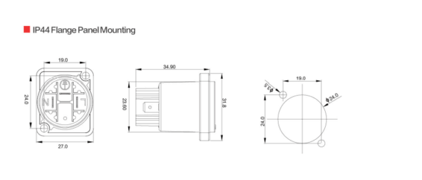 Powercon connector IP44, 3 pin CNLINKO YF-24-C03PE-01-001 - Image 2