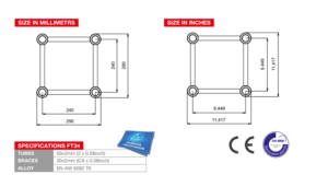 Square 3-way angle element – 500mm