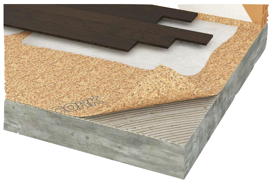 Soundproof cork T61 for glued to wooden floors