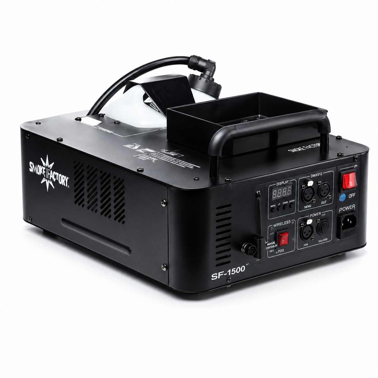 мощна вертикална пушек машина 1500W с RGB LED ефекти и димна струя до 8 метра за сцена и събития