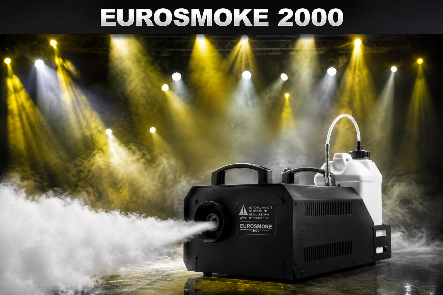 Професионална машина за пушек EUROSMOKE 2000 за сцена, концерти и клубни участия – мощен DMX fog machine генератор с гъст сценичен пушек, подходящ за светлинни ефекти, театрални постановки, DJ събития, фестивали, дискотеки и професионално сценично осветление.